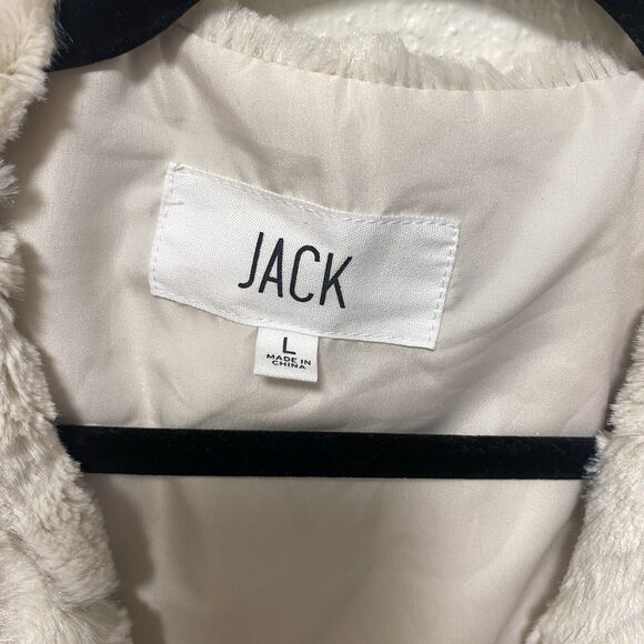 Jack Faux Fur Vest Large Beige l Off White Animal Print open front Tv - Picture 3 of 9